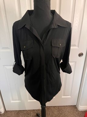 Black Button-Front Utility short or long Shirt.